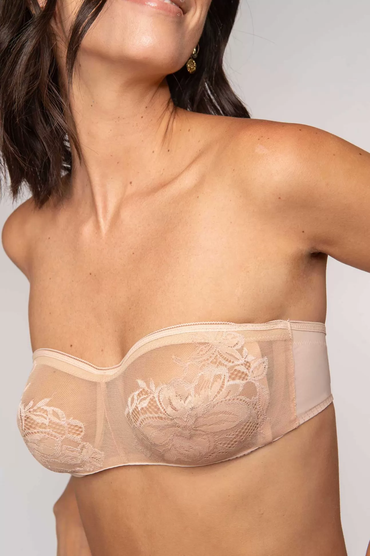 Maison Lejaby Bandeau*Soutien-Gorge Bandeau Avec Armatures Rose Fum En Dentelle Moul E Rose Fume